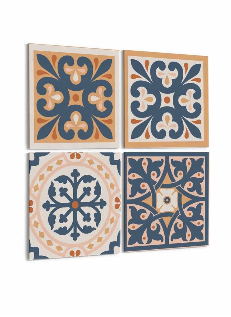 LOWHA Set Of 4 Framed Square Canvas Wall Arts Stretched Over Wooden Frame, Azulejo Art Painting, For Home, Living Room, Office Decor  - Image 4