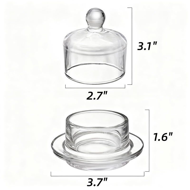 Dicunoy 2 Pack Glass Butter Dishes, Small Round Butter Keeper with Dome Lid and Handle, Clear Butter Serving Container with Cover, Round Crystal Mini Butter Cloche for Candy, Dessert, Parfait, Jam - Image 2