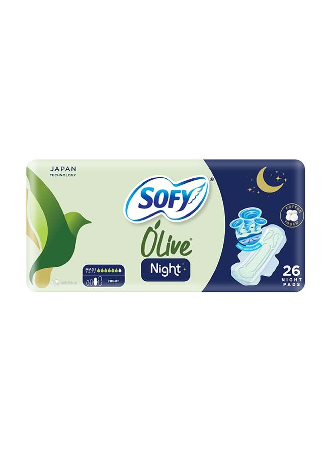 SOFY Olive Night Comfort Sanitary Pads with Wings, 32 cm, Pack of 26 Pads (24 + 2 Free)
