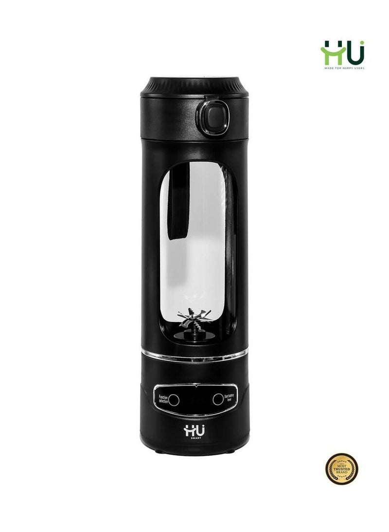 H U كوب عصارة محمول 600 مل - خلاط لاسلكي مع شاشة LCD، شحن Type-C، بطارية 1200 مللي أمبير، صانع سموذي قابل لإعادة الشحن للسفر والمنزل - أسود - Image 5