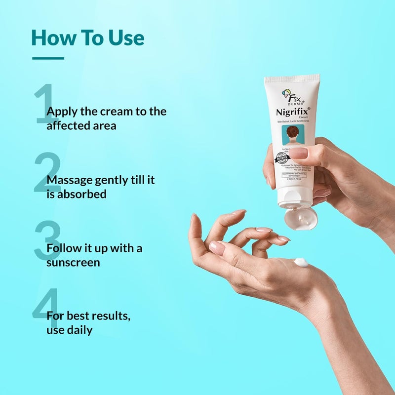 FIXDERMA كريم FIXDERMA Nigrifix لمرض الأكثوز الأسود مع حمض اللاكتيك | كريم ريتينول مختبر من قبل أطباء الجلد | مفيد للأجزاء الداكنة من الجسم مثل الرقبة والكاحلين والإبطين والمرفقين – 3.52 أونصة سائلة - Image 5