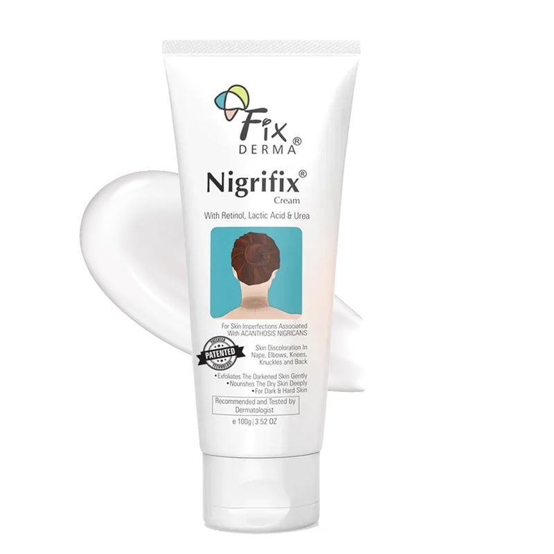 FIXDERMA كريم FIXDERMA Nigrifix لمرض الأكثوز الأسود مع حمض اللاكتيك | كريم ريتينول مختبر من قبل أطباء الجلد | مفيد للأجزاء الداكنة من الجسم مثل الرقبة والكاحلين والإبطين والمرفقين – 3.52 أونصة سائلة - Image 1