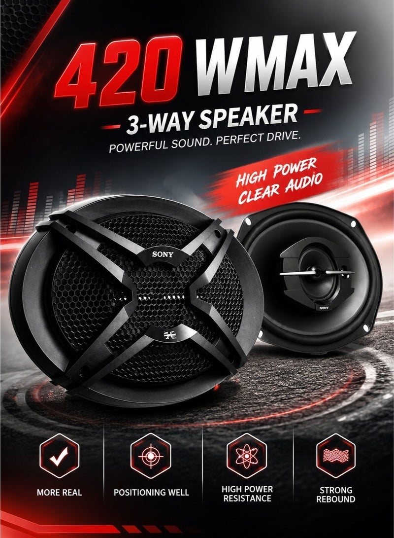 Sony Xplod Car Speaker Music Speaker 3 Way 60W/420W Max 6x9" Coaxial Flush Mount 2 Pcs Set SONY XSGTF6939 - Image 2