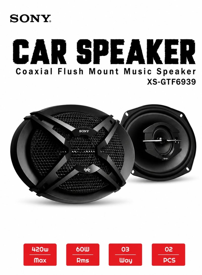 Sony Xplod Car Speaker Music Speaker 3 Way 60W/420W Max 6x9" Coaxial Flush Mount 2 Pcs Set SONY XSGTF6939 - Image 1