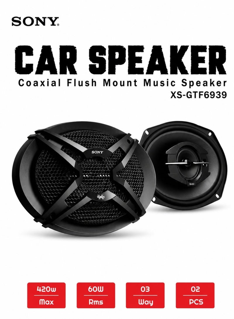 Sony Xplod Car Speaker Music Speaker 3 Way 60W/420W Max 6x9" Coaxial Flush Mount 2 Pcs Set SONY XSGTF6939 - Image 2