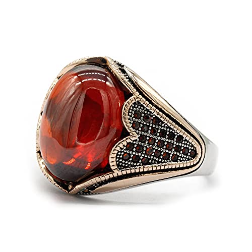 LovePlus Solid Silver Men Rings Red Garnet Stone Men's Ring Handmade Turkish Vintage Ring Luxury Jewelry Bands - Image 3