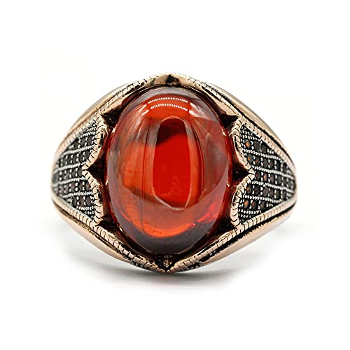 LovePlus Solid Silver Men Rings Red Garnet Stone Men's Ring Handmade Turkish Vintage Ring Luxury Jewelry Bands - Image 2
