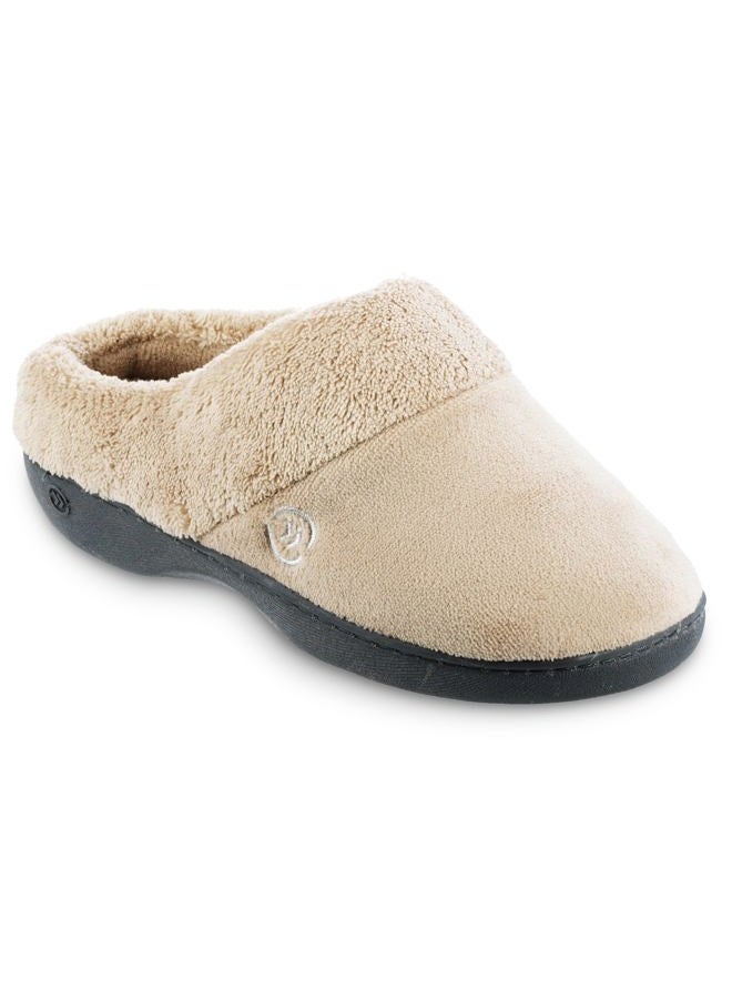 Isotoner Women's Cozy Terry Hoodback Clog Slipper with Soft Memory Foam, Comfort Arch Support, and an Indoor/Outdoor Sole, Taupe, 37/38 EU - Image 5