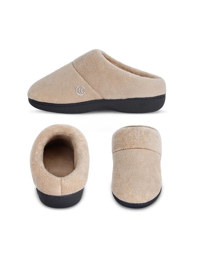 Isotoner Women's Cozy Terry Hoodback Clog Slipper with Soft Memory Foam, Comfort Arch Support, and an Indoor/Outdoor Sole, Taupe, 37/38 EU - Image 3
