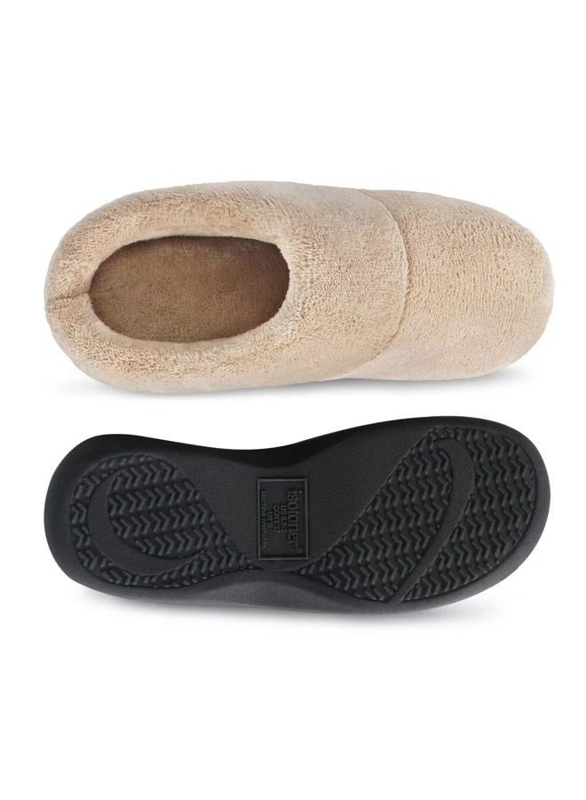 Isotoner Women's Cozy Terry Hoodback Clog Slipper with Soft Memory Foam, Comfort Arch Support, and an Indoor/Outdoor Sole, Taupe, 37/38 EU - Image 4