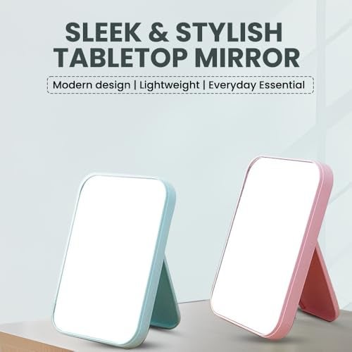 TOMATUS Hand Mirror | Glass Rectangle Cosmetic Standing Mirror for Makeup, Portable for Travel, Camping, Home (Blue - Pack of 1, Rectangular, Floor Mount, Framed) - Image 2