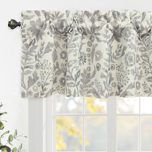 DriftAway Julia Lined Valance Double Layer Thermal Insulated Room Darkening Blackout Valances 3 Inch Rod Pocket Window Valance for Bathroom Living Room 52 Inch by 18 Inch Linen Gray - Image 1