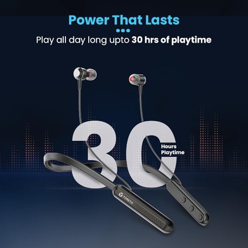 Toreto Alpha Neo Wireless Earphone Bluetooth Neckband with ENC Mic, Anti Lost, Dual Device Pairing, 30Hr Playtime, Type C Fast Charging, Voice Assistant, & in-line Controls (Black) - Image 4