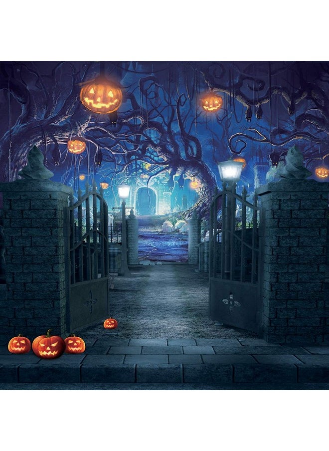 Dudaacvt 8X8Ft Halloween Photography Backdrop Hallowmas Eve Gloomy Devil Pumpkin Background Horrible Scary Nightmare Party Banner Dress Up Decor Favors Gifts Photobooth Props  - Image 1