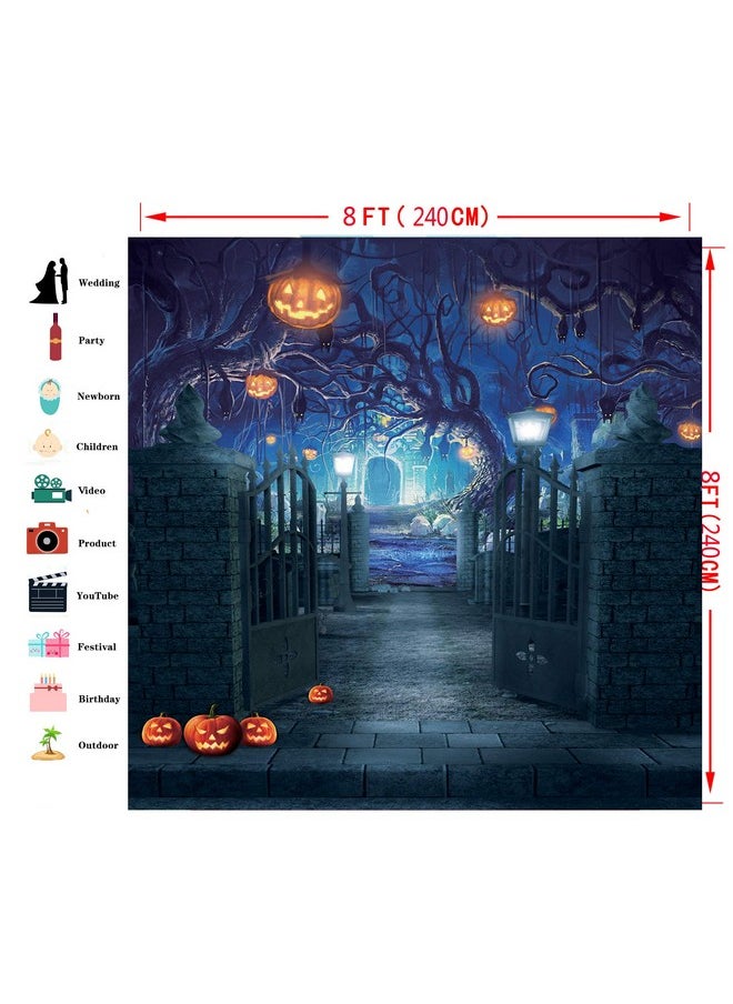 Dudaacvt 8X8Ft Halloween Photography Backdrop Hallowmas Eve Gloomy Devil Pumpkin Background Horrible Scary Nightmare Party Banner Dress Up Decor Favors Gifts Photobooth Props  - Image 3
