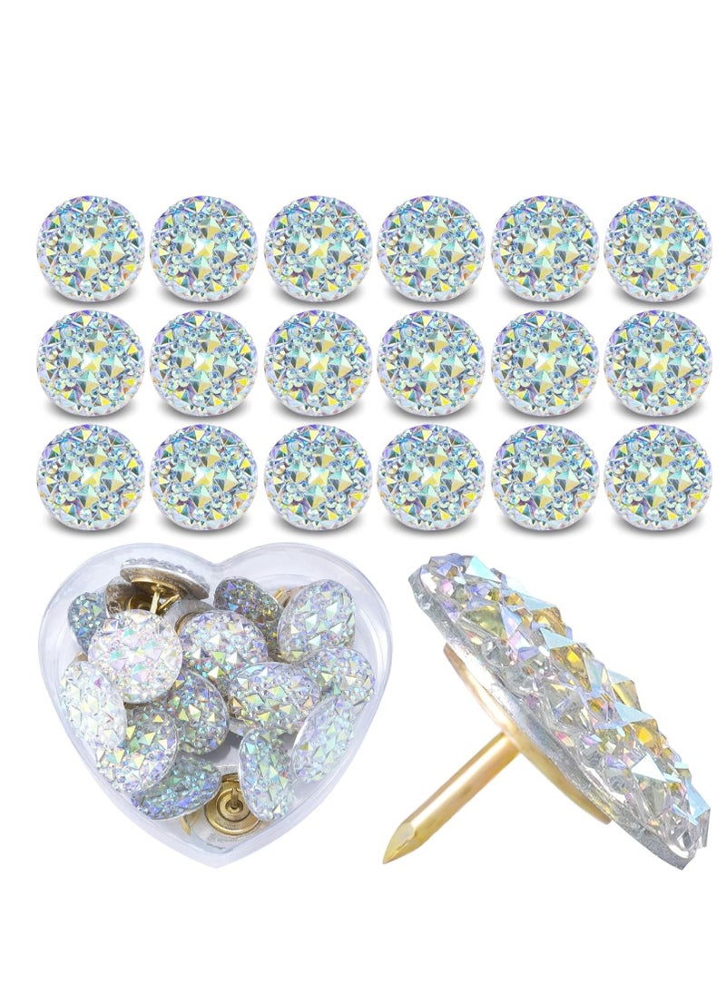 Excefore Push Pins 20PCS Thumb Tacks Decoration Rhinestone Jumbo Round Head Bling Crystal Sparkl Diamand Colorful Pushpins Gorgeous Cork Bulletin Board Map for School Office Home(0.68 Inch)  - Image 1