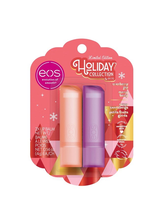 إي أو اس مرطب شفاه eos للعطلات - هدية بنكهة التوت البري والتوت المبهج، حشوات جوارب، عناية بالشفاه تدوم طوال اليوم، 0.14 أونصة، عبوة من قطعتين - Image 1