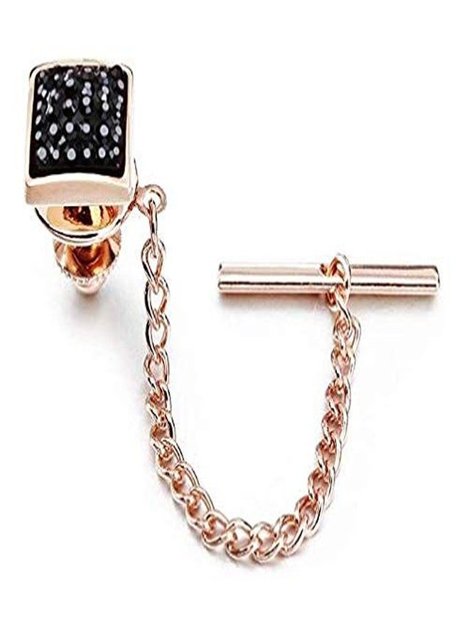 DeePerfetto Rose Gold Black Stone Setting Tie Tack Tie Pin Tie Bar Lapel pin for Men - Image 1