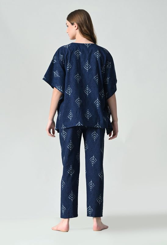 Ichaa Women Regular Night Wear Kaftan-BlueArrow Blue - Image 3