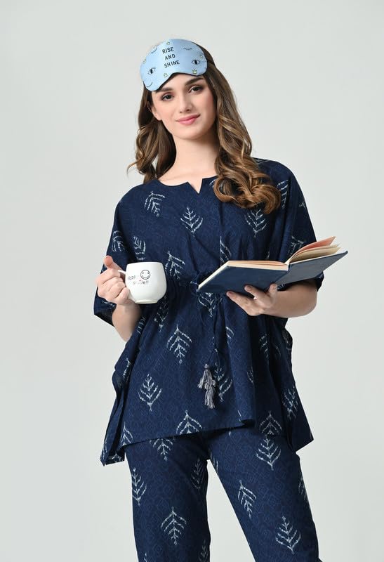 Ichaa Women Regular Night Wear Kaftan-BlueArrow Blue - Image 5