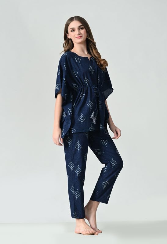 Ichaa Women Regular Night Wear Kaftan-BlueArrow Blue - Image 4