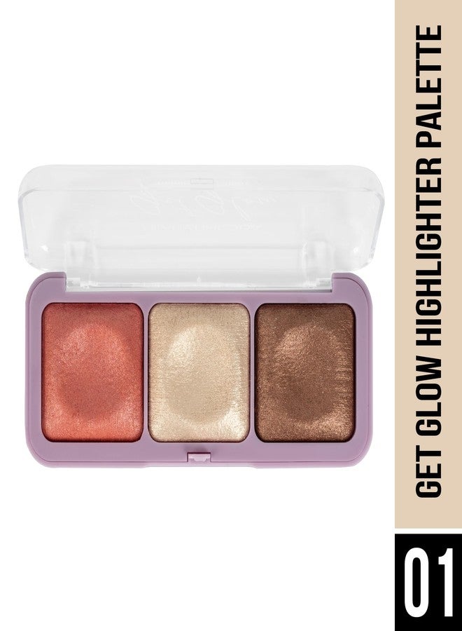 Hilary Rhoda Get Glow Highlighter Palette | Ultra Blendable & Long Lasting | Shimmer Finish & Illuminating Glow | Highly Pigmented & Easy To Blend Shades | 3 Shades in 1 Palette - 15g (Shade - 01) - Image 2