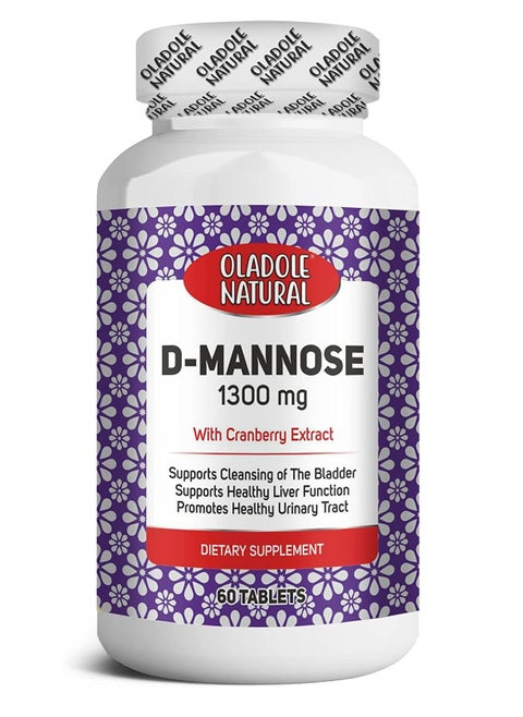 Oladole Natural D-Mannose 1300Mg 60 Tablets with Cranberry Extract to Support For Cleansing The Bladder Healthy Liver Function & Promotes Healthy Urinary Tract