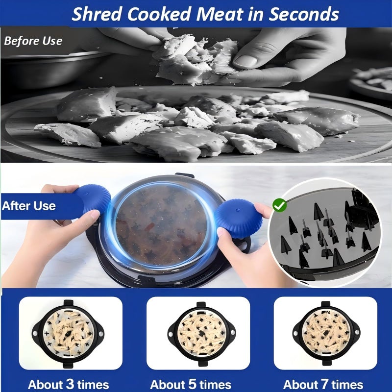 TAREG Chicken Shredder Tool Twist Pro - Large Meat Shredder for Chicken Breast, Pulled Pork, Beef with Upgraded Stainless Steel Spikes Wall Mounted Design BPA-Free Kitchen Essentials Gadgets (Blue/Black) - Image 3
