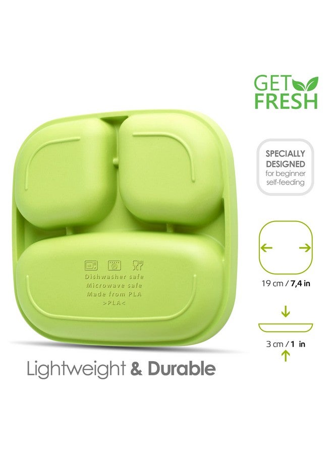 GET FRESH PLA Kids Divided Plates Set - 2-pack Melamine-Free Sectioned Plates for Kids and Toddlers - Stackable BPA-free Childrens Dinnerware Divider Plates - Reusable 3 Compartment Kids Plates - Image 2