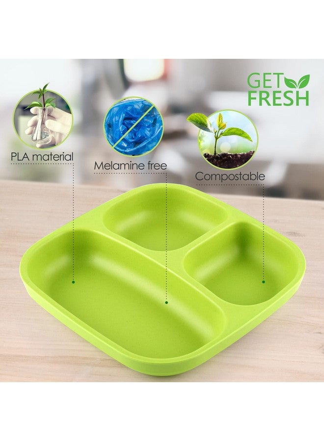 GET FRESH PLA Kids Divided Plates Set - 2-pack Melamine-Free Sectioned Plates for Kids and Toddlers - Stackable BPA-free Childrens Dinnerware Divider Plates - Reusable 3 Compartment Kids Plates - Image 3