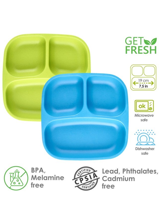 GET FRESH PLA Kids Divided Plates Set - 2-pack Melamine-Free Sectioned Plates for Kids and Toddlers - Stackable BPA-free Childrens Dinnerware Divider Plates - Reusable 3 Compartment Kids Plates - Image 1
