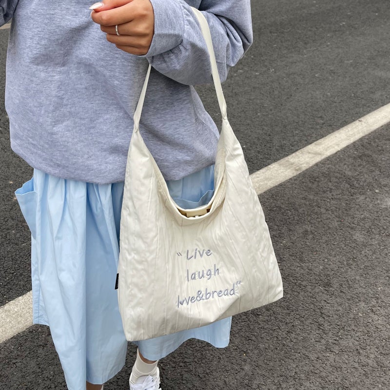 Canvas Shoulder Bag with Letter Print - Image 3