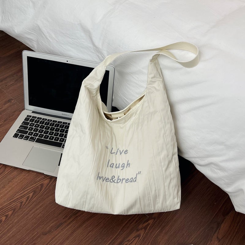 Canvas Shoulder Bag with Letter Print - Image 2