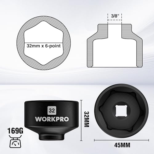 WORKPRO 32mm Oil Filter Socket Wrench, Oil Filter Removal Tool, Oil Filter Change Set, Ideal for Some Ecotec, TDI, VW, Audi, BMW, Polaris, GM, Volkswagen, Pontiac, Chevrolet, Saturn, Pontiac, Saab - Image 2