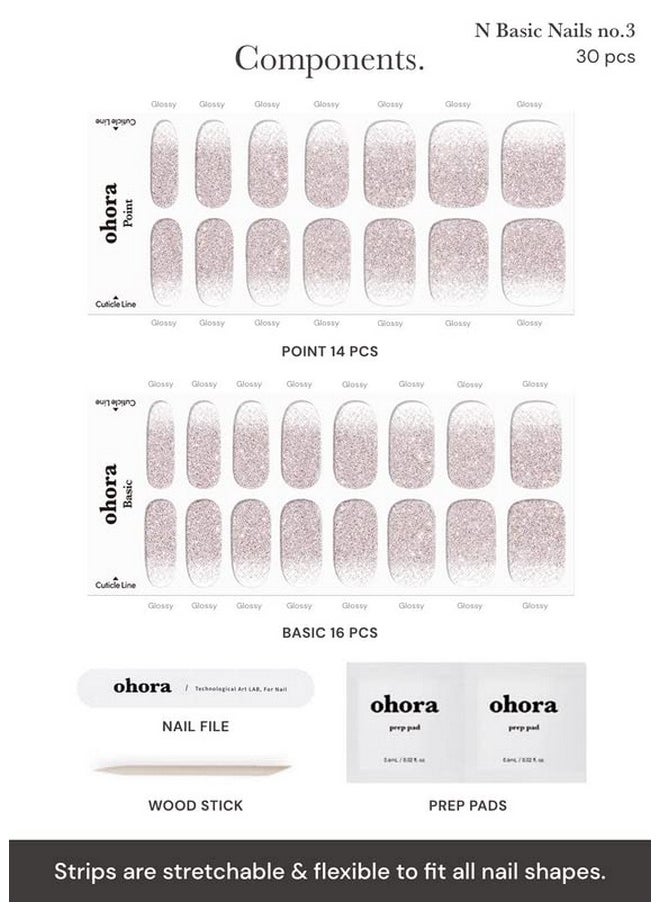 اوهورا شرائح أظافر جل شبه معالجة من أوهورا (N Basic Nails رقم 3) - لون طبيعي، لامع، يعمل مع مصابيح الأشعة فوق البنفسجية/LED، بجودة صالونات التجميل، يدوم طويلًا، سهل الاستخدام والإزالة - يتضمن 2 وسادة تحضير، مبرد أظافر وعصا خشبية  - Image 4