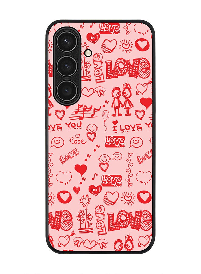 Stylizedd Rugged Black edge case for Samsung Galaxy S24 FE, Slim fit Soft Case Flexible Rubber Edges Anti Drop TPU Gel Thin Cover -  Love Doodle - Image 1