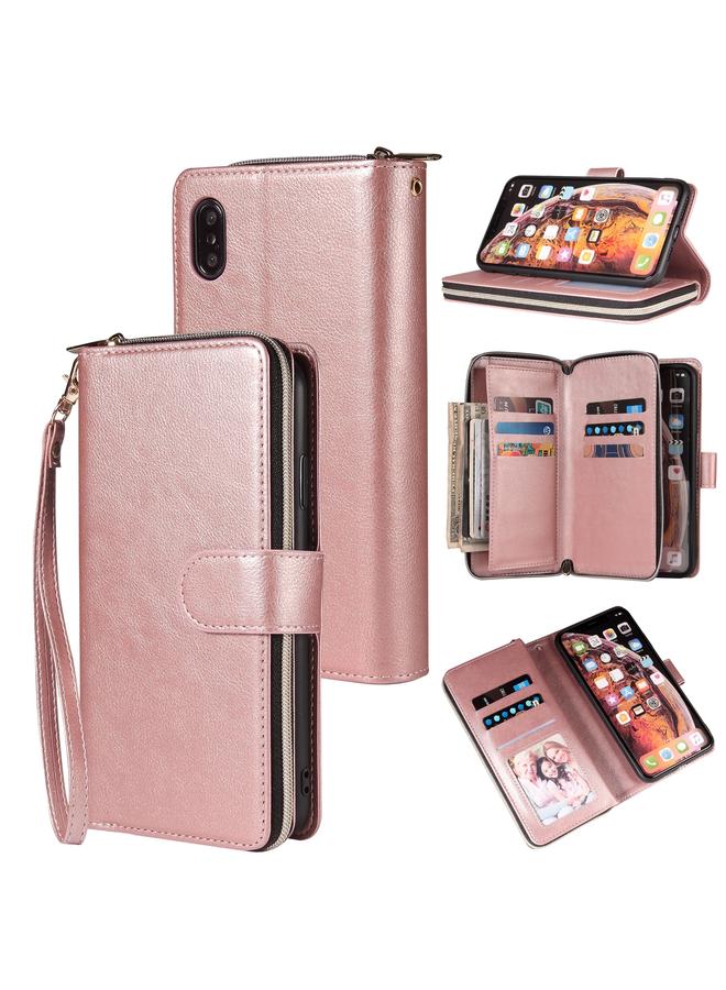 S-TOP Case For iPhone XS Max Zipper Wallet Bag Horizontal Flip PU Leather Case with Holder & 9 Card Slots & Wallet & Lanyard & Photo Frame - Image 1