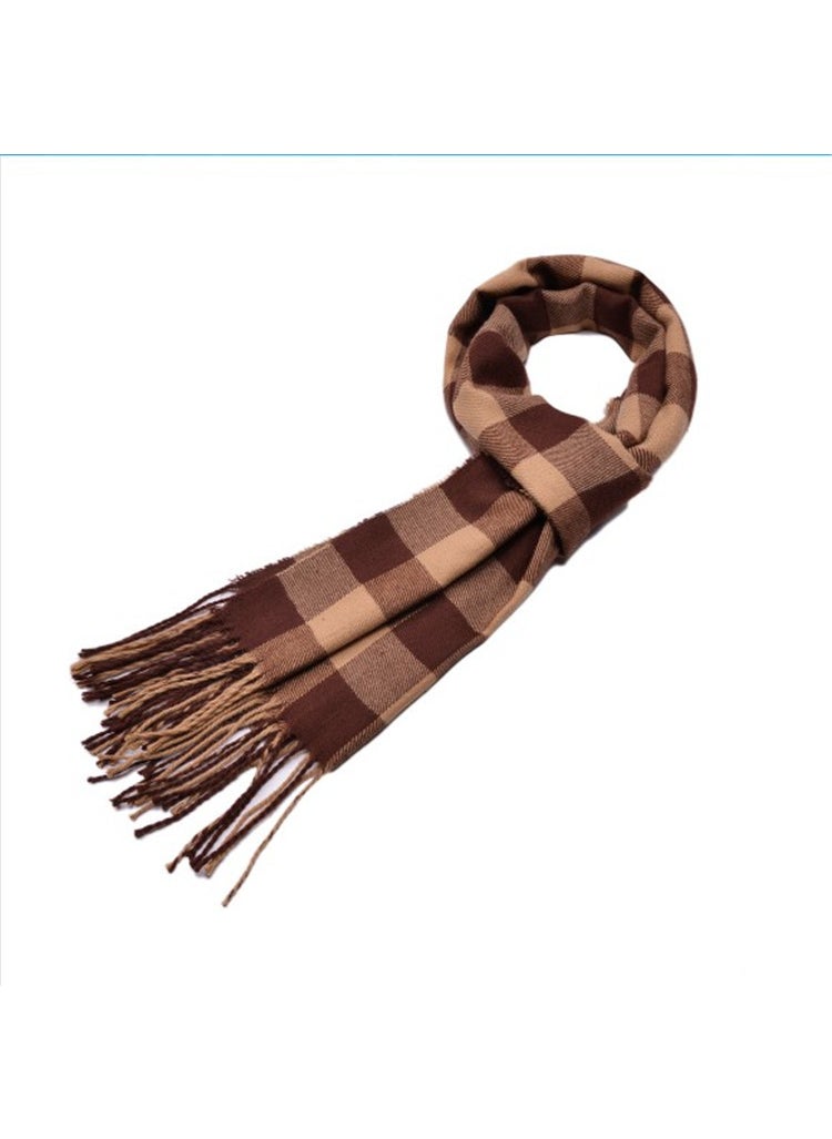 Generic - New winter scarf mens scarf supermarket gift scarf thick genuine goods British Plaid warm scarf Plaid Coffee medium grid - Image 1
