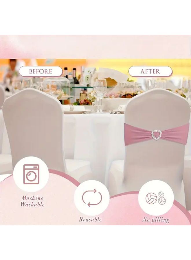 Rose Golden Heart Shaped Elastic Chair Sash With Bow 30pcs For Wedding Event Decor - Image 4