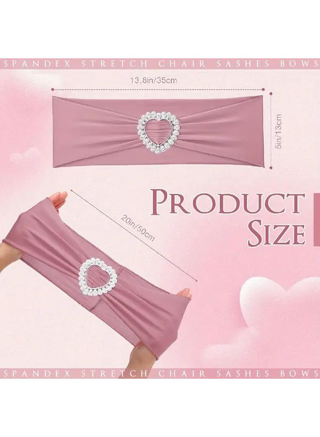 Rose Golden Heart Shaped Elastic Chair Sash With Bow 30pcs For Wedding Event Decor - Image 3