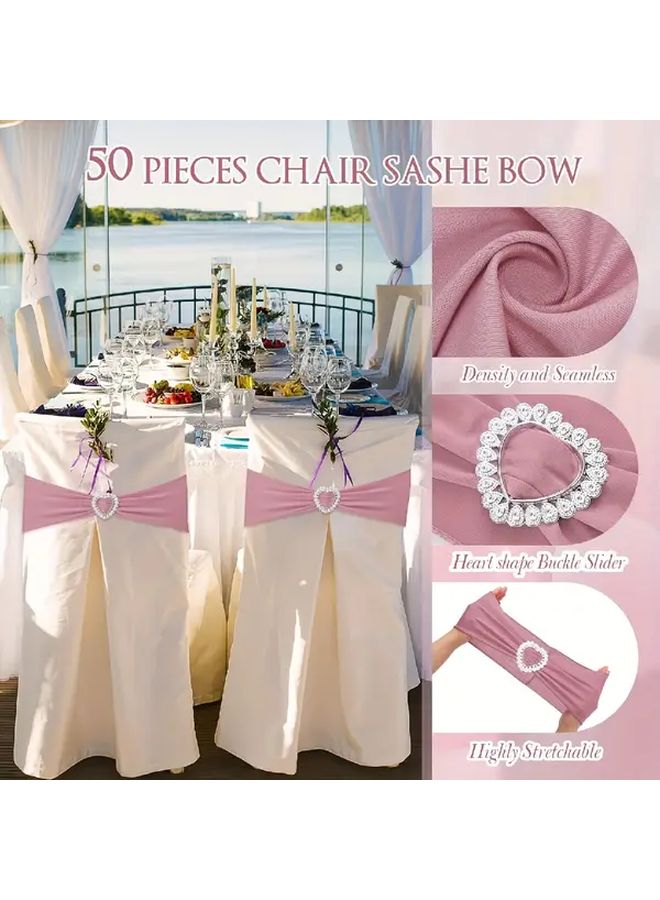 Rose Golden Heart Shaped Elastic Chair Sash With Bow 30pcs For Wedding Event Decor - Image 2
