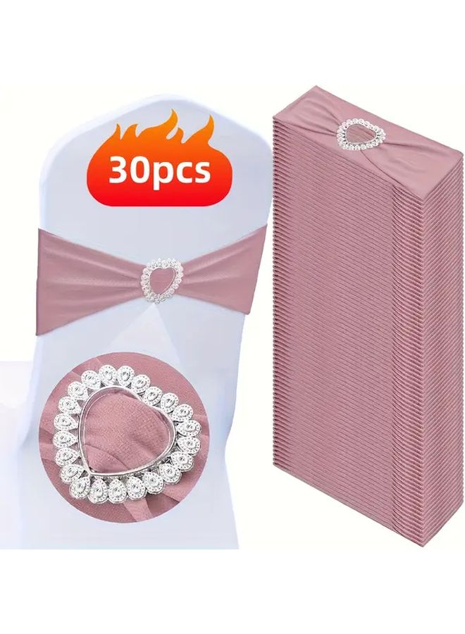 Rose Golden Heart Shaped Elastic Chair Sash With Bow 30pcs For Wedding Event Decor - Image 1