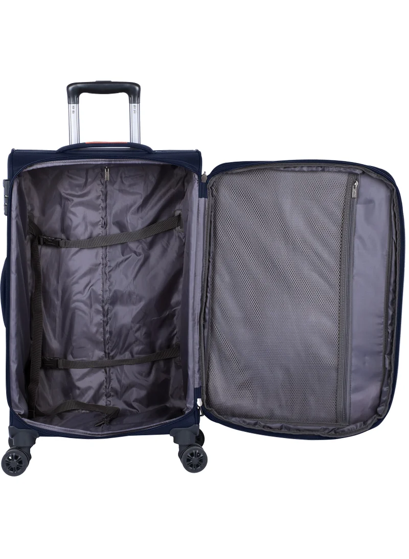 eminent Unisex Soft Travel Bag Large Luggage Trolley Polyester Lightweight Expandable 4 Double Spinner Wheeled Suitcase with 3 Digit TSA lock E751 Navy Blue