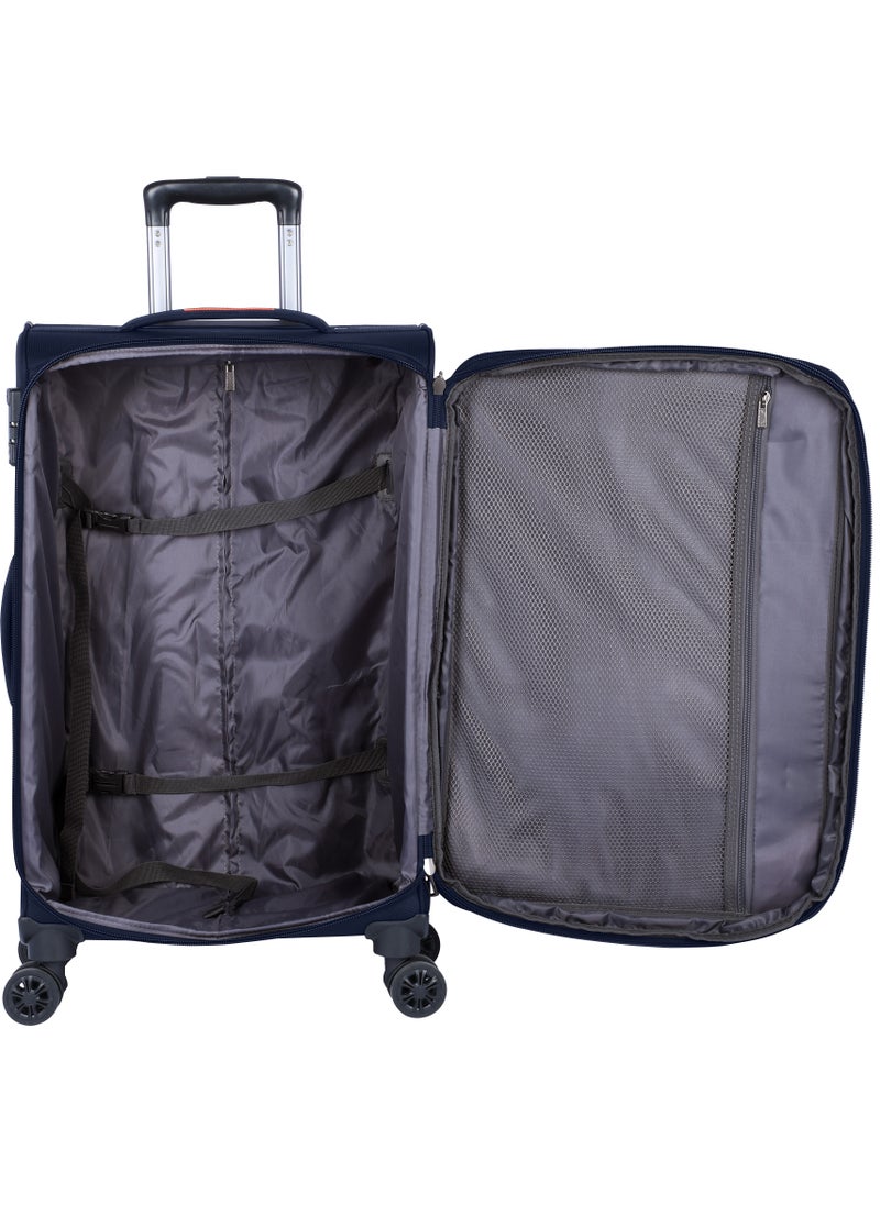 eminent - Unisex Soft Travel Bag Large Luggage Trolley Polyester Lightweight Expandable 4 Double Spinner Wheeled Suitcase with 3 Digit TSA lock E751 Navy Blue - Image 1