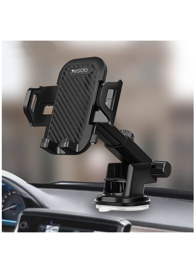Yesido - Car Mobile Holder, 270 Degree Rotation & Adjustable Mobile Stand for Car Dashboard Windshield, Universal Cell Phone Holder with Suction Cup, Release Button and Lock Mechanism - Image 1