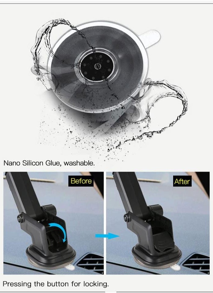 Yesido - Car Mobile Holder, 270 Degree Rotation & Adjustable Mobile Stand for Car Dashboard Windshield, Universal Cell Phone Holder with Suction Cup, Release Button and Lock Mechanism - Image 1