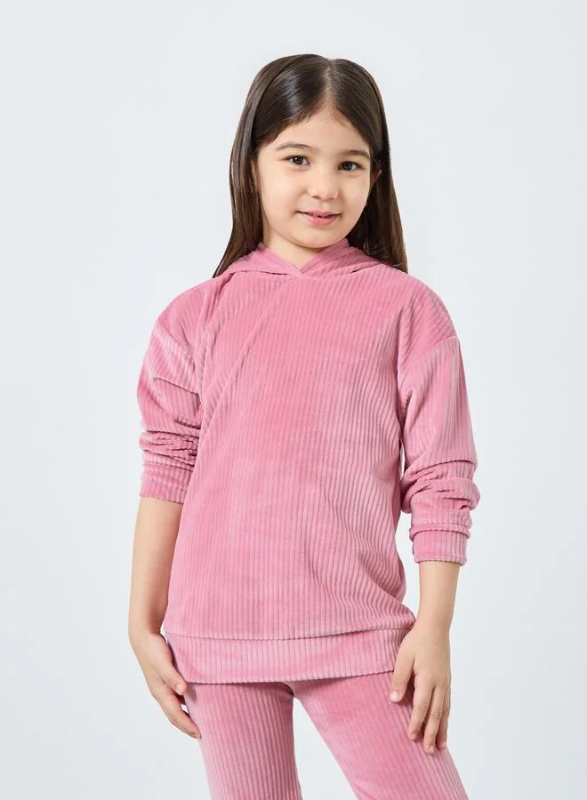Styli Styli Girls Pink Corduroy Hoodie and Flared Legging Set