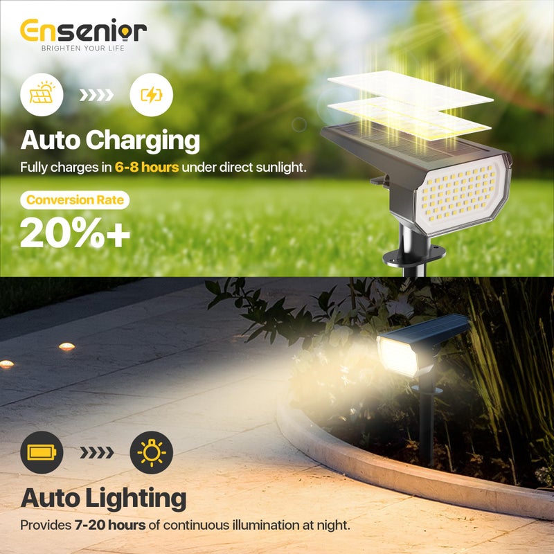 Ensenior Solar Spotlights Outdoor, 56 LEDs Brightness Adjustable 6500K LED Solar Garden Lights, Halloween Christmas Landscape Lighting for Flag/Yard/Pathway, IP65 Waterproof - 4 Pack - Image 2