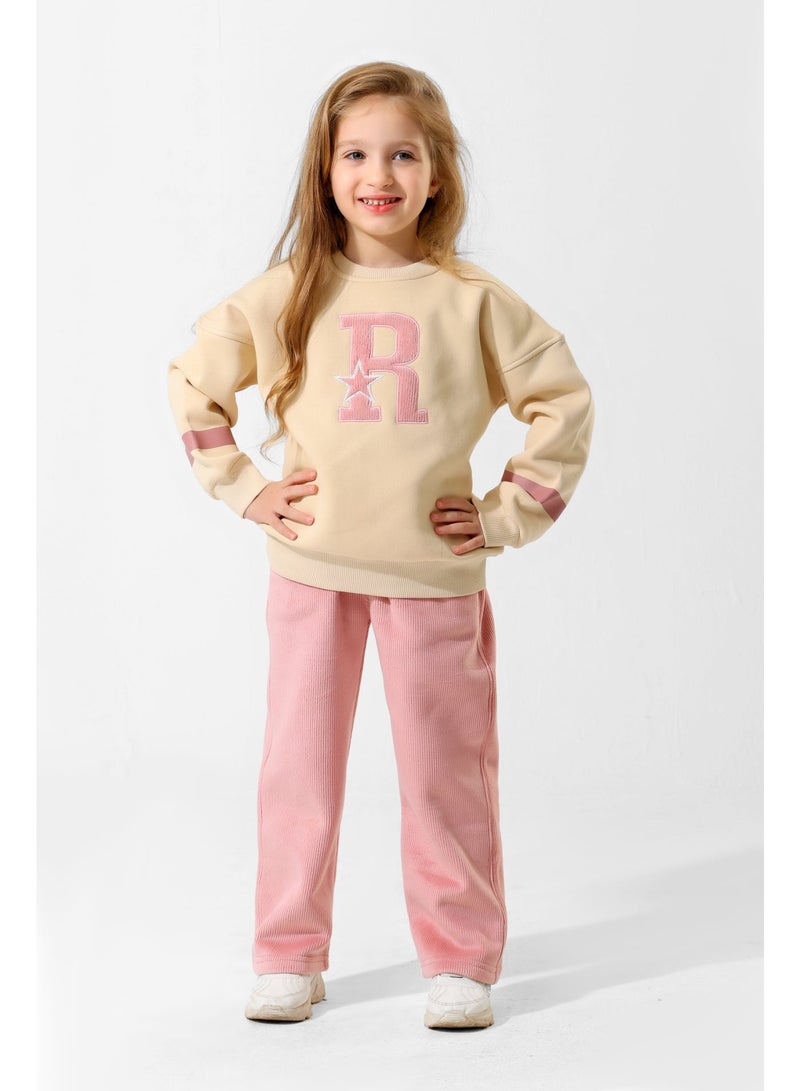 ريمينت بيجاما للبنات ريمنت بنطال مخمل بيج - Image 2