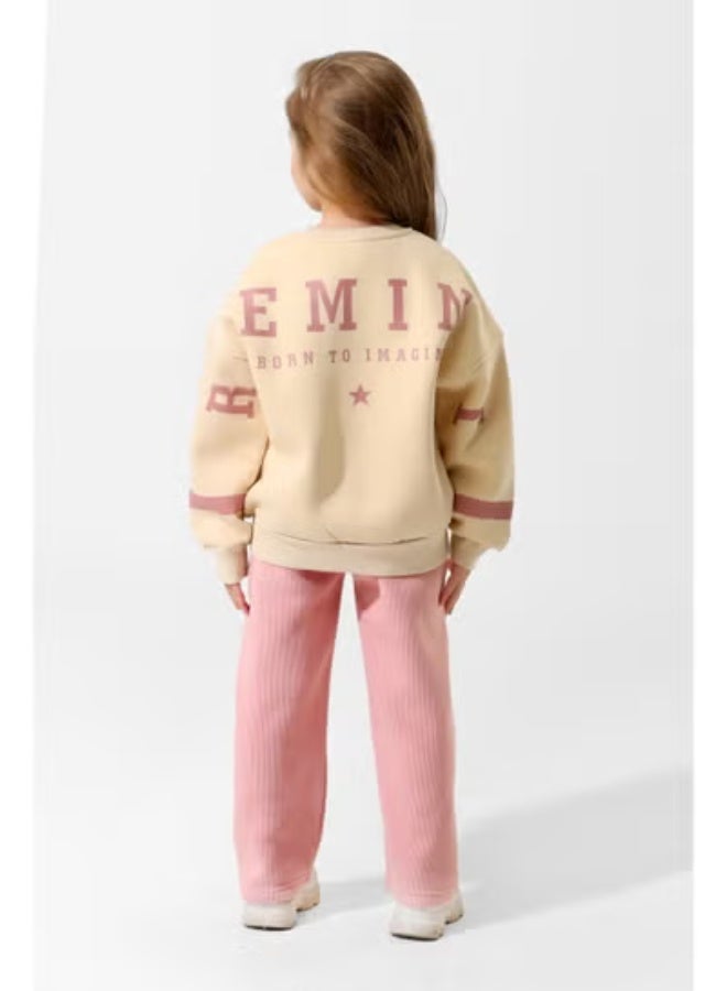 ريمينت بيجاما للبنات ريمنت بنطال مخمل بيج - Image 3